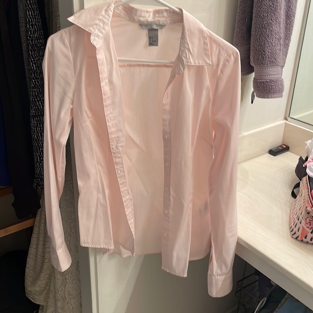 Pink and white stripped butting up shirt size 6
